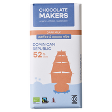 Laden Sie das Bild in den Galerie-Viewer, Chocolate Makers Dunkle Milchschokolade mit Kaffee & Nibs 52%