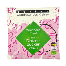 Laden Sie das Bild in den Galerie-Viewer, Zotter "Quadratur des Kreises" Vegane Waldbeer-Kokos Schokolade mit Dattelzucker