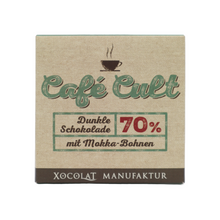 Laden Sie das Bild in den Galerie-Viewer, Café Cult Mokka Edelbitterschokolade mit ganzen Kaffeebohnen 70%
